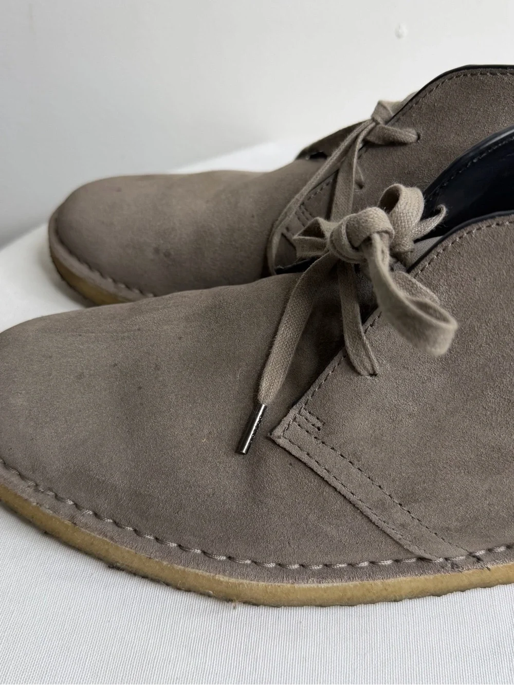 Coach Taupe Suede Chukka Boots with Black Heel Detail